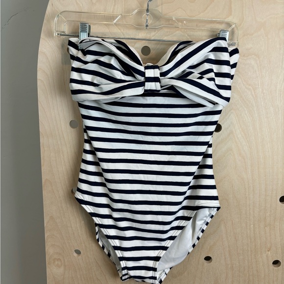 Kate Spade Bandeau One Piece Strapless Swim Suit Navy/White Stripe Medium - Picture 2 of 10